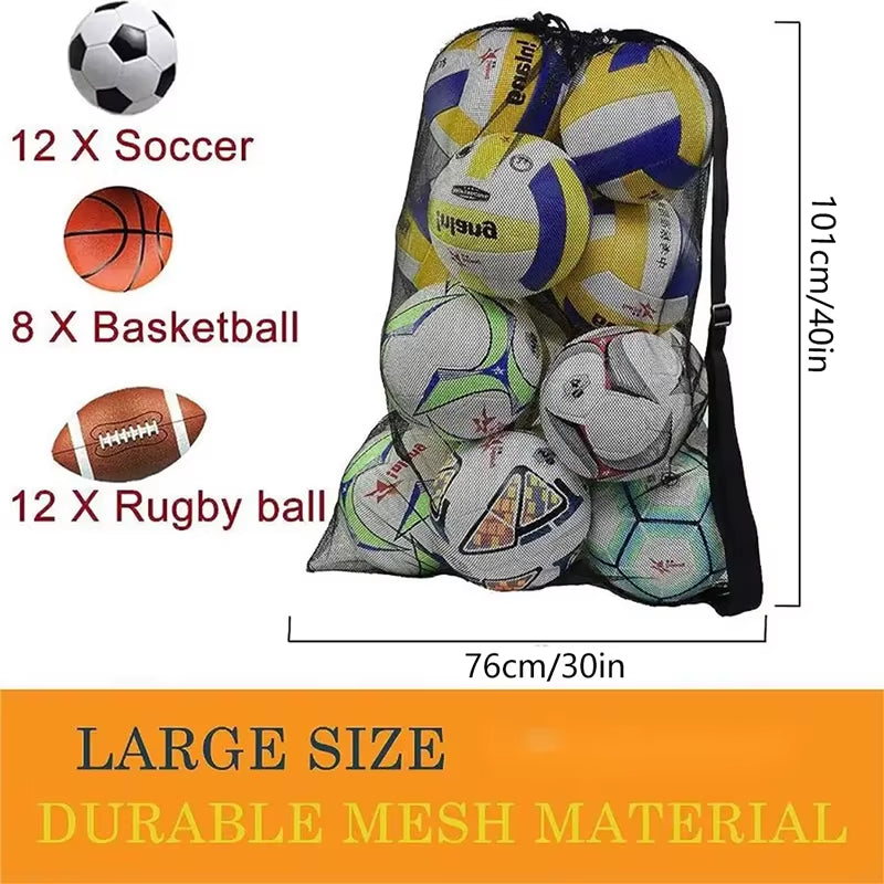 Mesh Soccer Ball Bag Extra Large Drawstring Basketball Storage Bag with Zipper Pocket Volleyball Football Net Pack Gym Bags