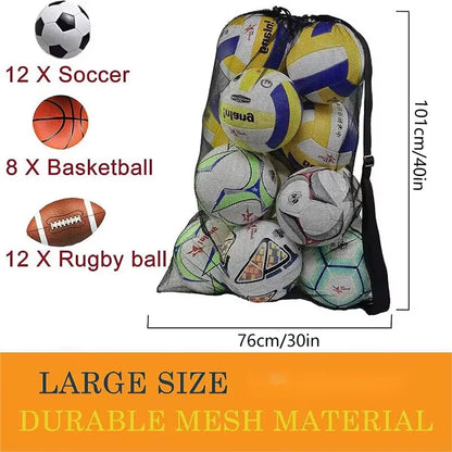 Mesh Soccer Ball Bag Extra Large Drawstring Basketball Storage Bag with Zipper Pocket Volleyball Football Net Pack Gym Bags