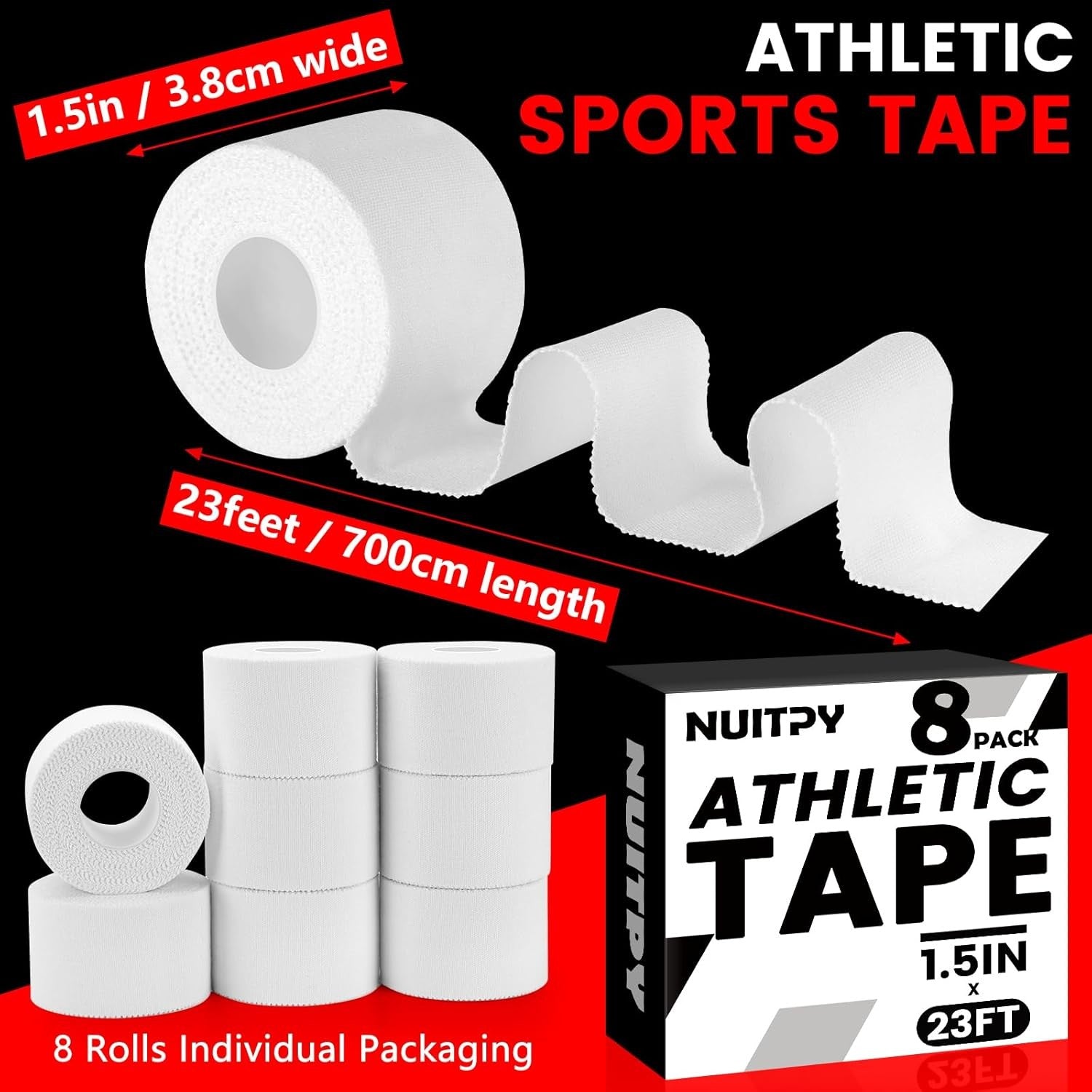 8 Pack White Athletic Sports Tape, Easy Tear Wrist Tape for Boxing & Gymnastics