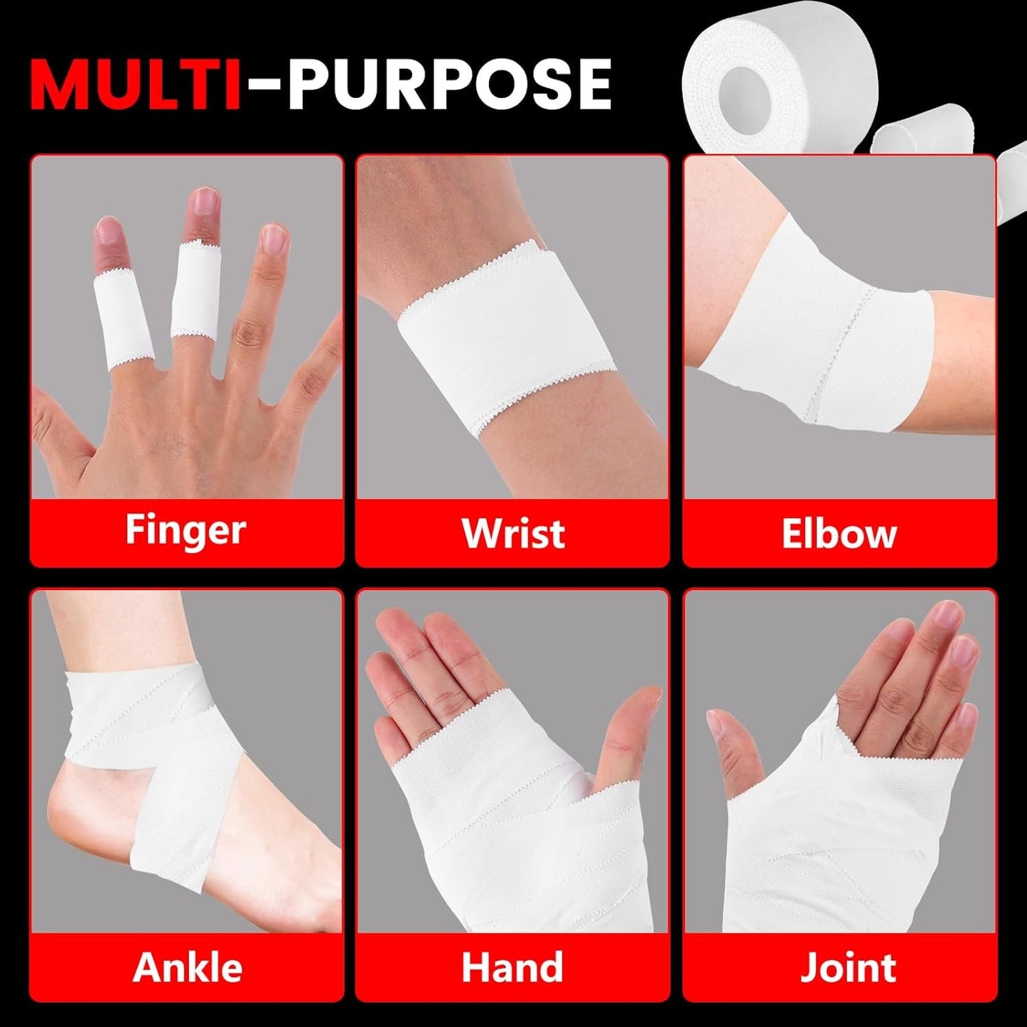 8 Pack White Athletic Sports Tape, Easy Tear Wrist Tape for Boxing & Gymnastics