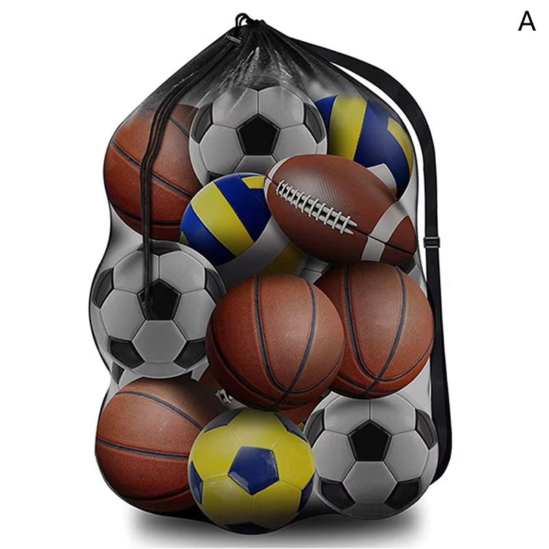 Mesh Soccer Ball Bag Extra Large Drawstring Basketball Storage Bag with Zipper Pocket Volleyball Football Net Pack Gym Bags