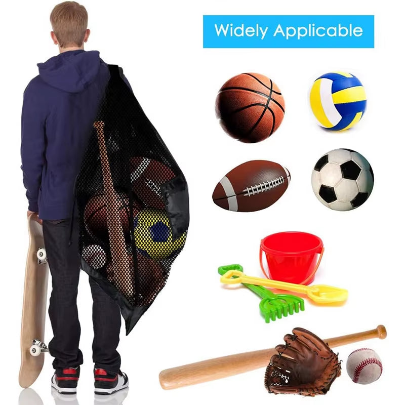 Mesh Soccer Ball Bag Extra Large Drawstring Basketball Storage Bag with Zipper Pocket Volleyball Football Net Pack Gym Bags