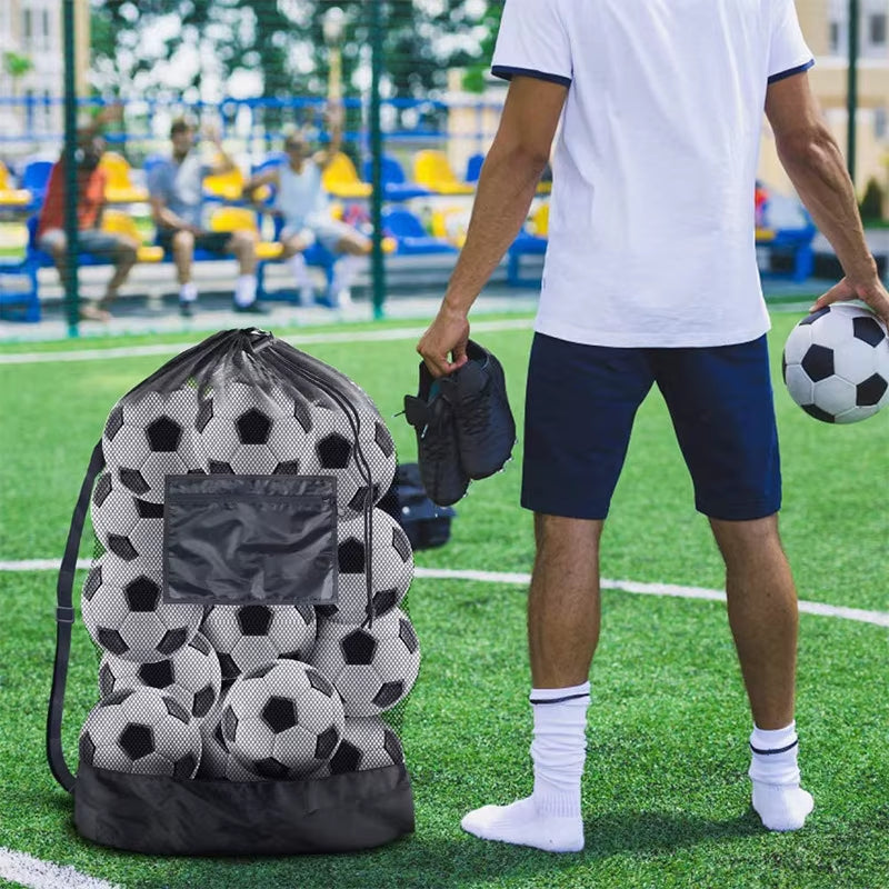 Mesh Soccer Ball Bag Extra Large Drawstring Basketball Storage Bag with Zipper Pocket Volleyball Football Net Pack Gym Bags