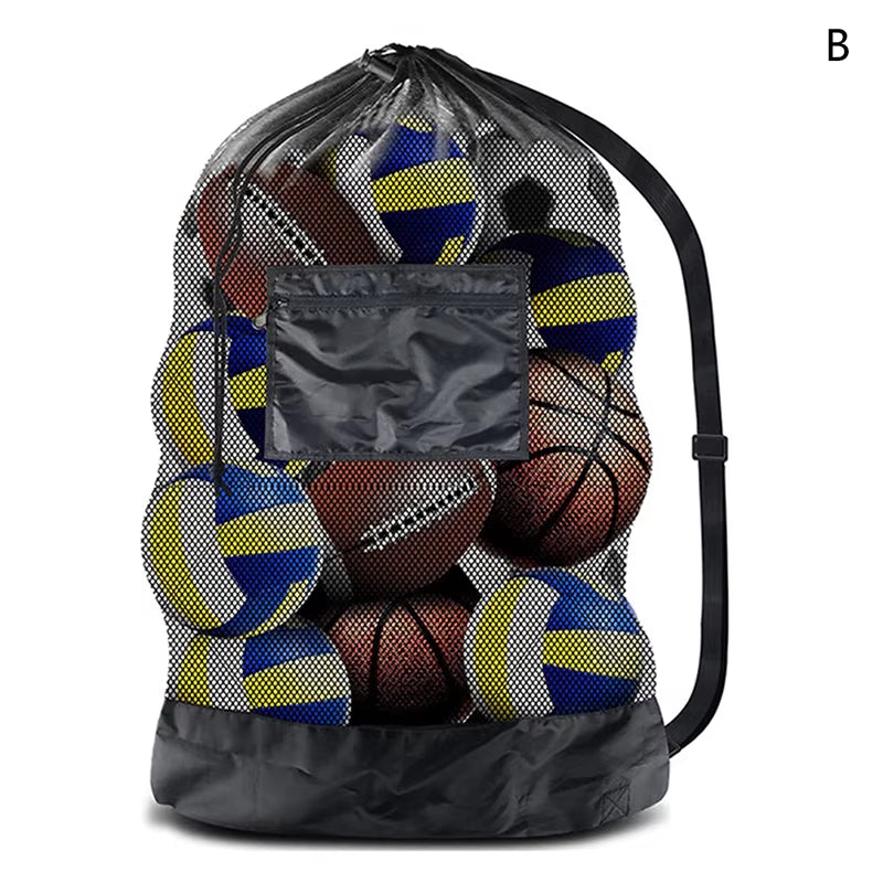 Mesh Soccer Ball Bag Extra Large Drawstring Basketball Storage Bag with Zipper Pocket Volleyball Football Net Pack Gym Bags